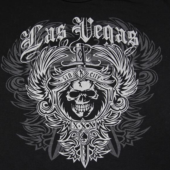 Y2K Affliction Type T Shirt Womens L Black Grunge Goth Skater Skull Las Vegas - Picture 2 of 6